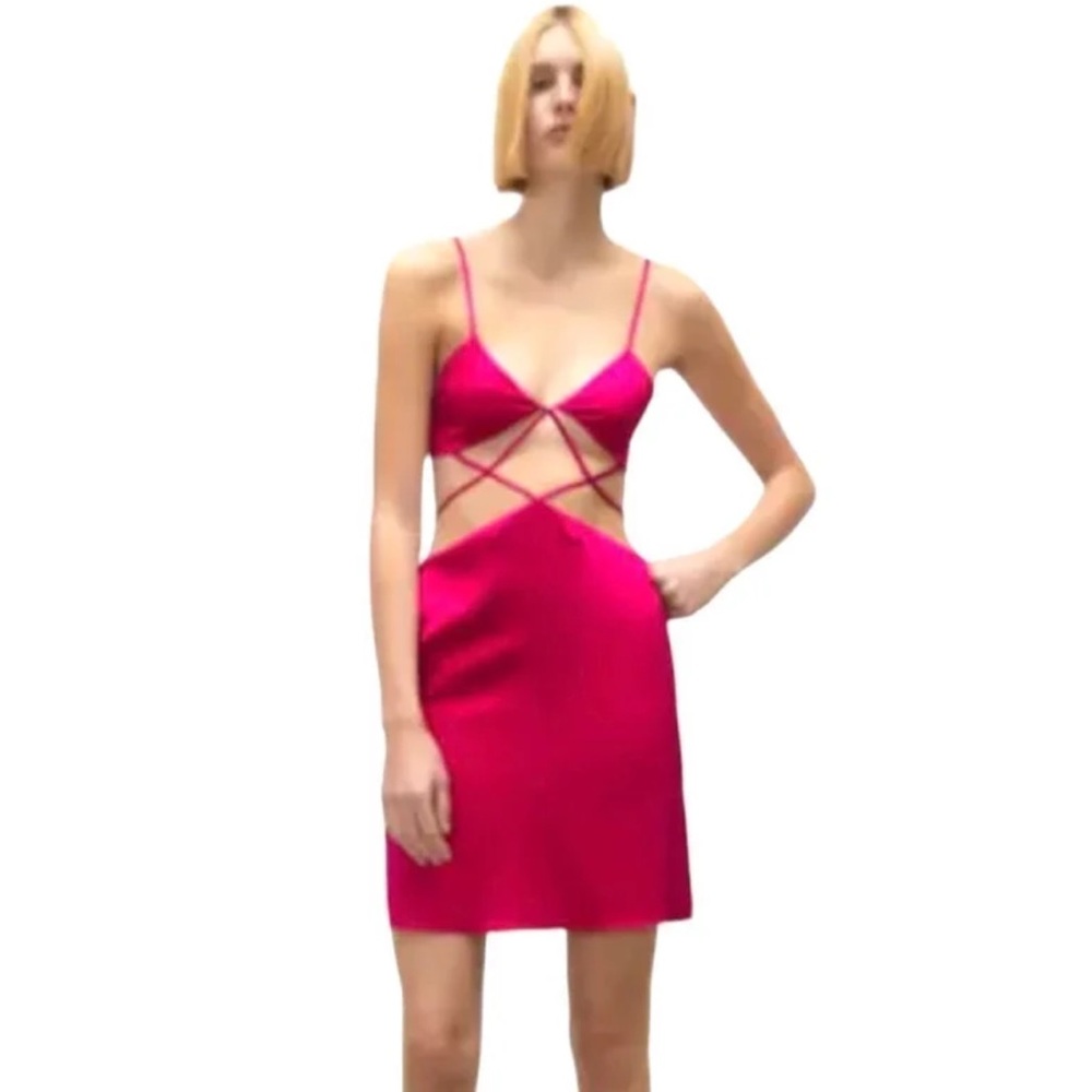 NWT Zara Mulberry Silk Blend Cutout Slip Mini Dress
